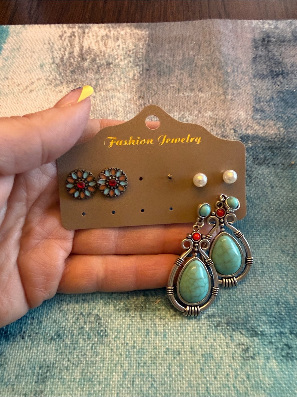 Assorted Boho Turquoise & Silver Earrings Set - Picture 9 of 9